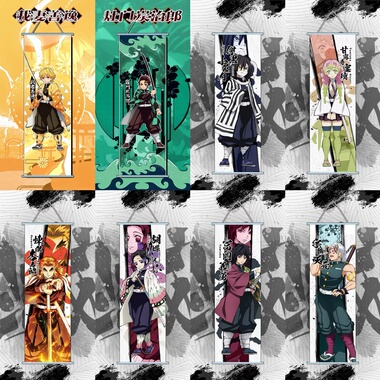 动漫周边鬼灭之刃挂画绸布海报炭治郎祢豆子善逸义勇蛇卷轴二次元