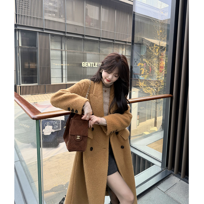 【TKIKI】奢级羊毛西装大衣女 纯色简约 英伦风长款过膝保暖外套