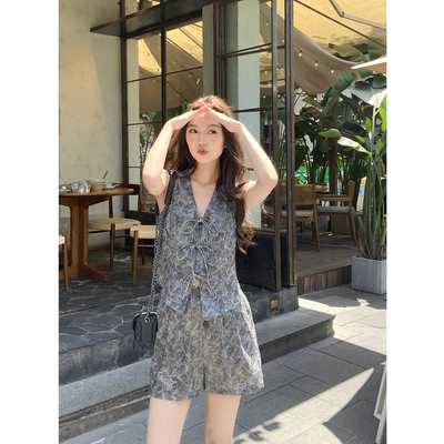 【TKIKI】高级感无袖上衣套装女下身短裤夏季时尚两件套