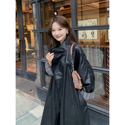 【TKIKI】酷飒复古风 重工长款皮衣女 气场直接拉满高回头率风衣