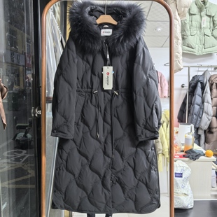 露韵诗羽绒服258539过膝厚收腰修身显瘦连帽大毛条送妈妈婆婆礼物