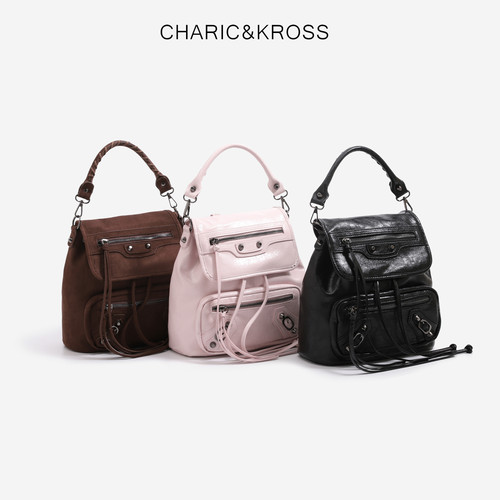 CHARIC&KROSS机车铆钉双肩包女