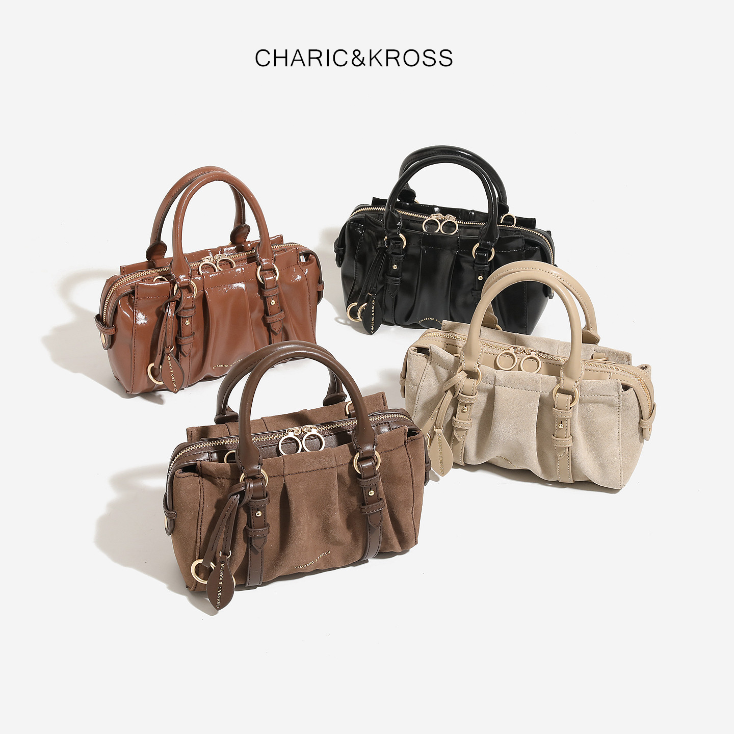 CHARIC&KROSS褶皱手提小包秋冬美拉德皮绒单肩斜挎波士顿枕头包女,箱包皮具/热销女包/男包,水桶包,淘宝优惠券,粉丝福利购,淘宝优惠卷