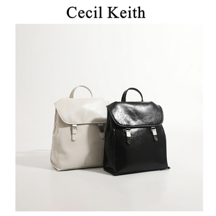 cecilKeith小众高级真皮双肩包女大容量上班通勤电脑书包轻便背包