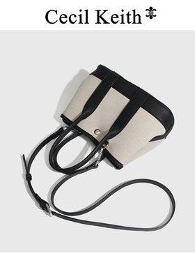 cecilKeith帆布花园包子母撞色手提包女2025新款单肩斜挎托特包女