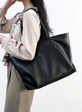 香港cecilKeith软皮黑色托特包女2024高级感大容量通勤包单肩大包