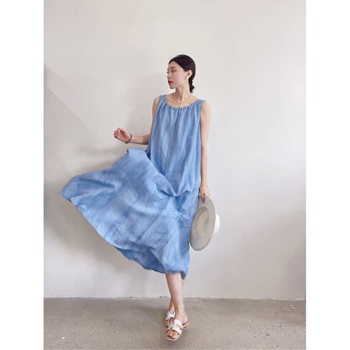 李cc·夏季法式简约度假亚麻连衣裙