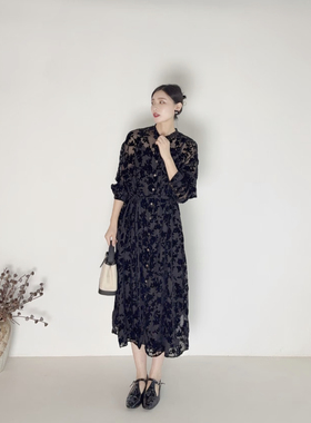 李cc·秋冬丝绒提花气质2件套宽松长裙打底裙