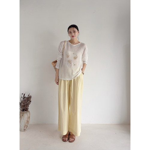李cc·白月轻透慵懒风亚麻珠绣罩衫女夏