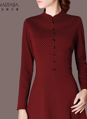 2025春装新款女装优雅长袖波点连衣裙婚宴红色妈妈礼服G09