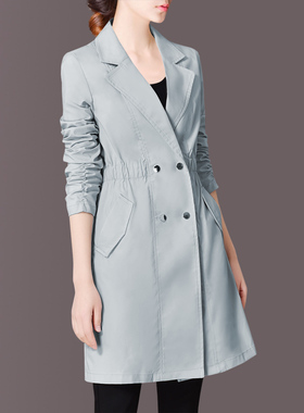 春装新款风衣女韩版英伦收腰显瘦外套开衫阔太太外衣大衣浅灰色