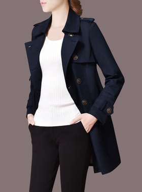 尘埃之家2025春装新款端庄大气藏青色宽松风衣中长款外套女装