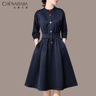 新款 裙女中长款 七分袖 气质连衣裙OL衬衫 收腰气质L55 修身 2025春装