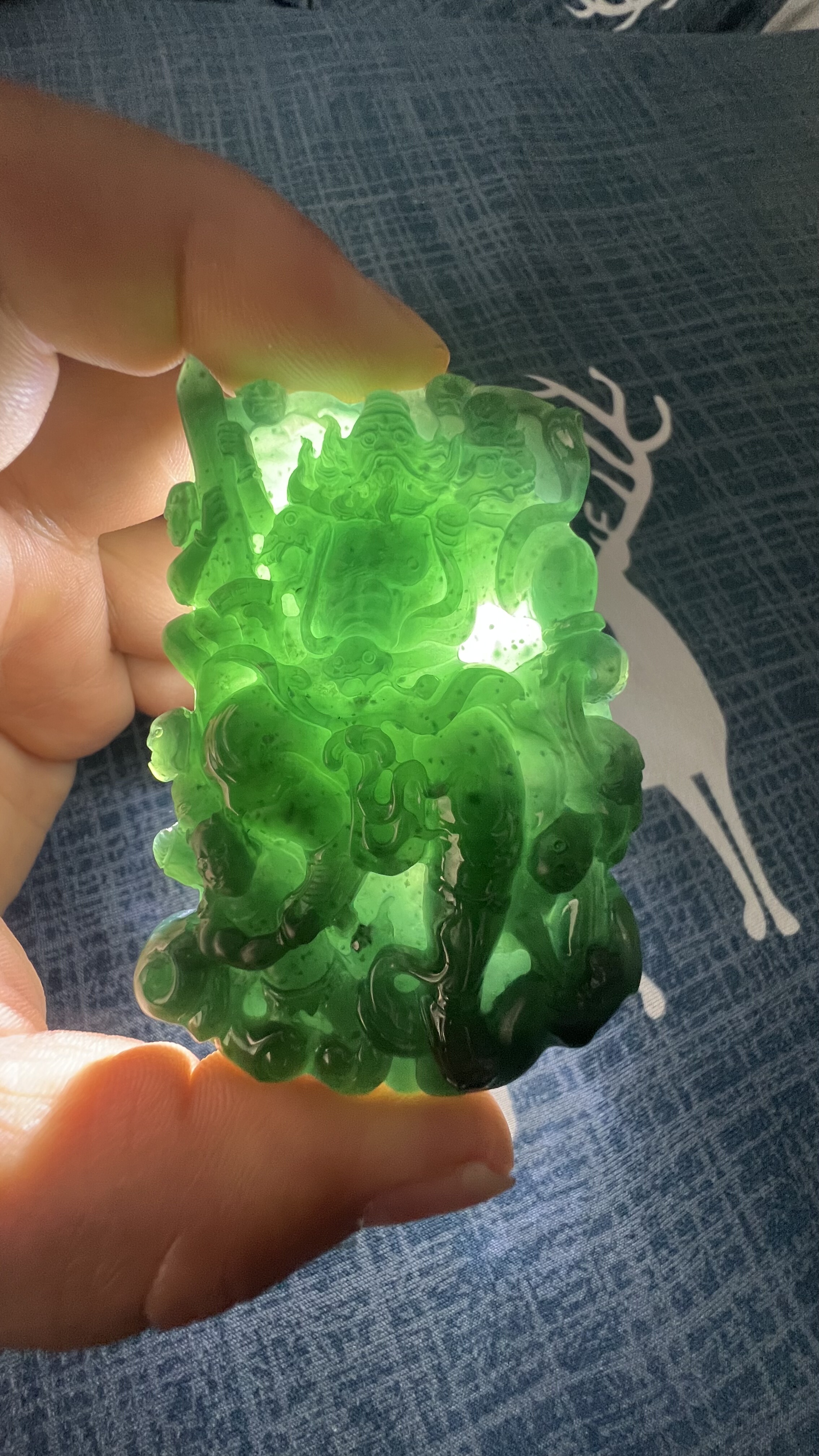 天然翡翠A货墨翠钟馗吊坠雕工精湛打灯满绿带证书礼盒