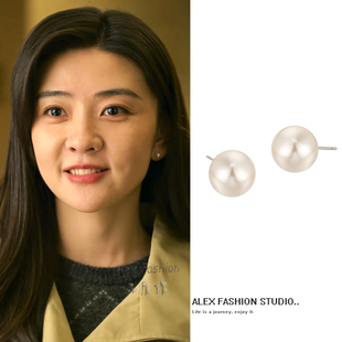 罚罪2文江燕梁洁同款耳钉复古简约时尚百搭通勤S999银针珍珠耳饰