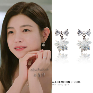 狙击蝴蝶岑矜陈妍希同款耳钉轻奢高级感小众设计蝴蝶结雪花耳饰潮