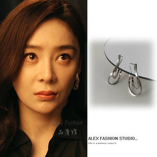 扭曲不规则耳钉 耳环复古冷淡风几何个性 她 盛焰白靓靓袁姗姗同款