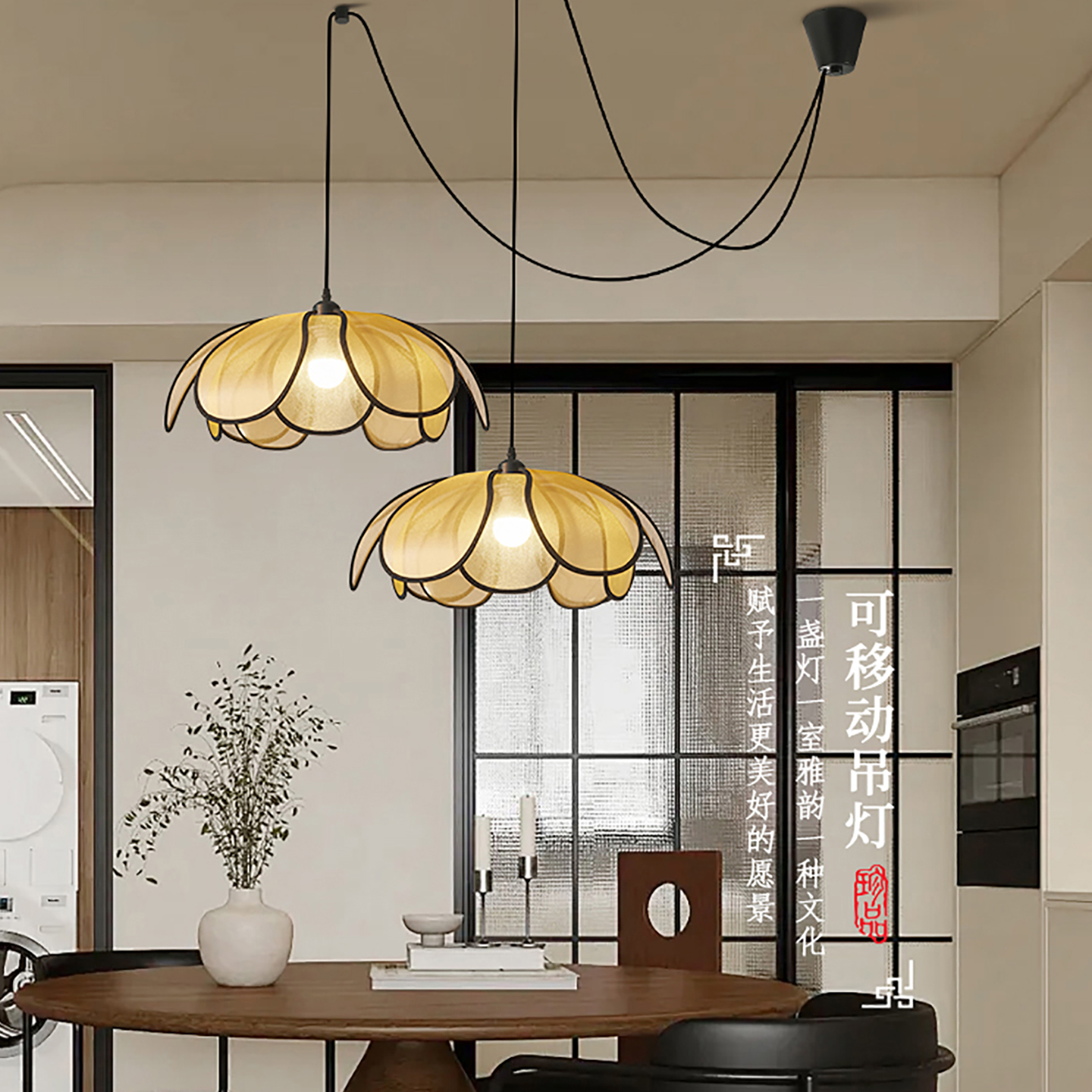 江丰卧室可移位法式奶油布艺吊灯