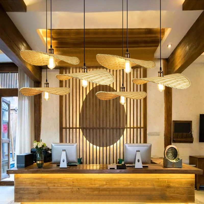 新中式茶室吊灯禅意个性创意餐厅客厅日式竹编灯具民宿装饰样板房
