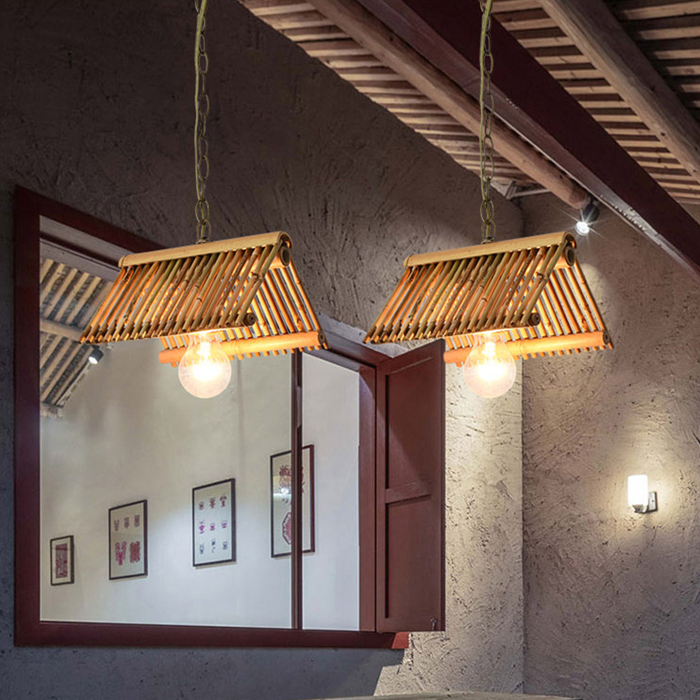 中式复古竹艺吊灯餐厅茶室卡座灯