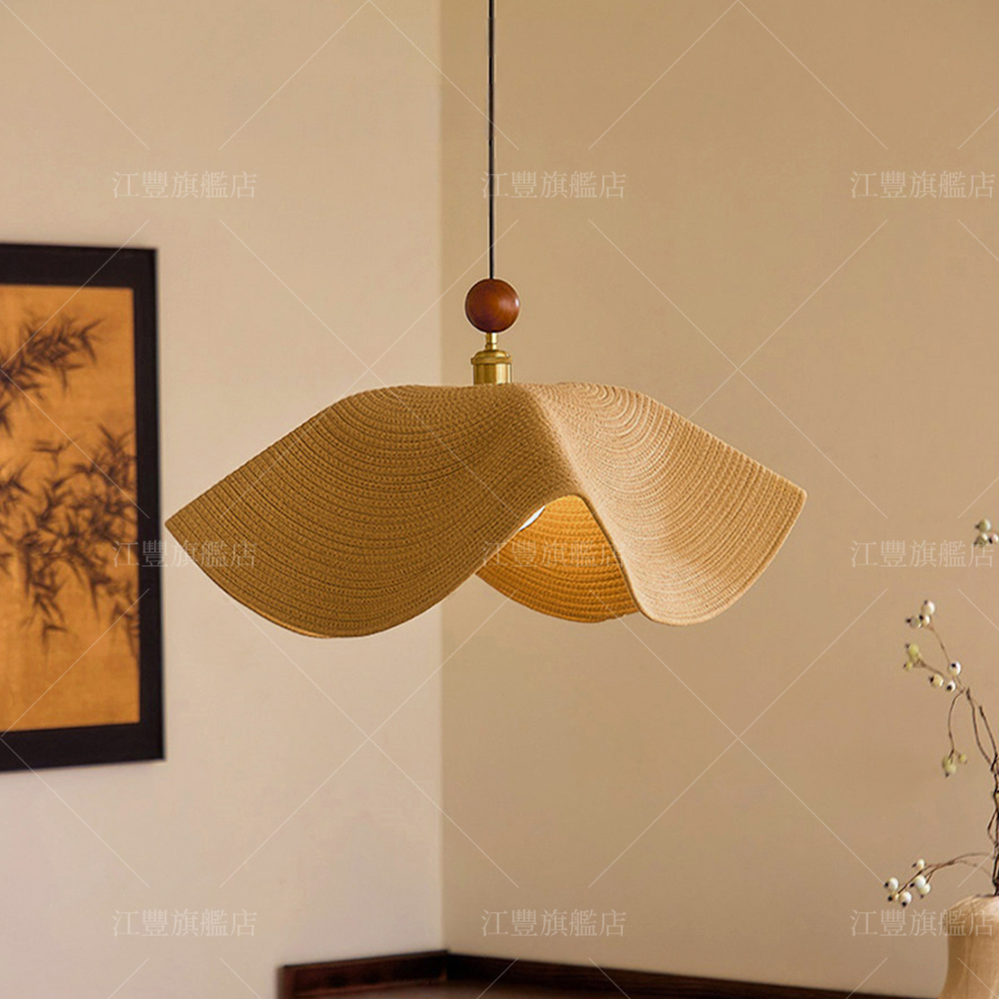 法式中古草帽卧室吊灯复古田园风布艺客厅民宿卧室书房餐厅吊线灯,家装灯饰光源,餐厅吊灯,淘宝优惠券,粉丝福利购,淘宝优惠卷