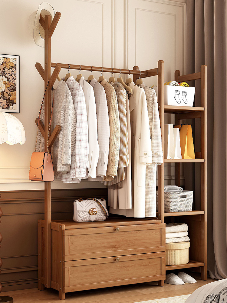 挂衣架落地式实木衣帽架卧室门后室内家用入户衣架收纳柜一体靠墙