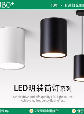 明装筒灯led免开孔圆柱形COB明装射灯吸顶式商用店铺办公吊线筒灯