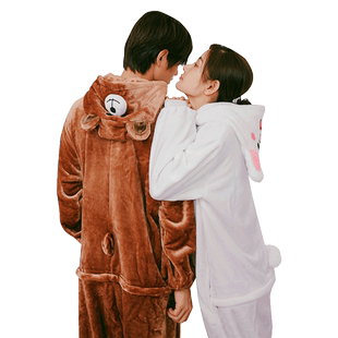 兔子连体睡衣女冬可爱加厚法兰绒宽松保暖连帽卡通动物长袖家居服