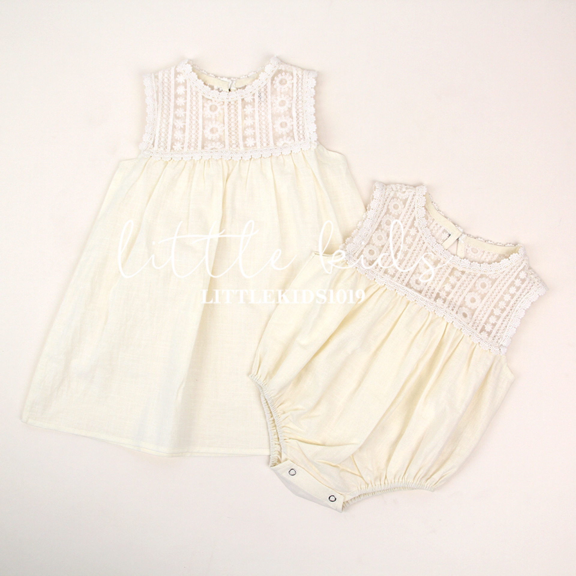 韩版夏儿童婴童女童姐妹装米黄色连身衣/爬服/哈衣