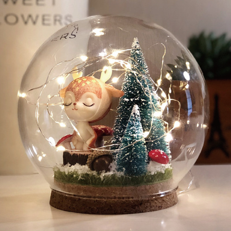 小鹿圣诞老人情侣玻璃水晶球小夜灯diy手工材料圣诞节情人节礼物