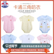 Quần áo trẻ sơ sinh mùa hè 3-6-12 tháng cho bé cotton tay ngắn tam giác haha ​​túi romper - Áo liền quần