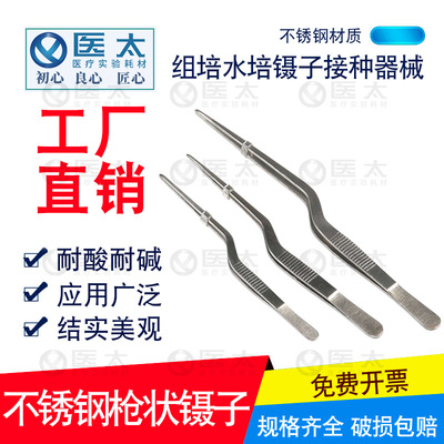 不锈钢枪状镊子 夹持工具 组培实验室用夹子接种器械  14 16 20cm
