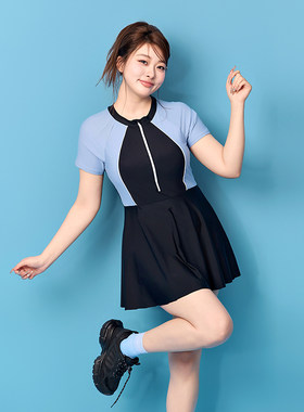2025大码泳衣女裙式平角裤保守胖mm200斤遮肚显瘦运动连体游泳装