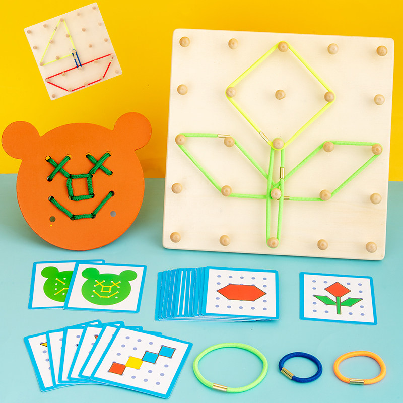 蒙氏数学小学生教具几何钉板构成三角形认识图形儿童观察物体玩具