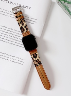 适用苹果iwatch78910代6SE2手表带真皮牛仔帆布543腕带49mm ultra