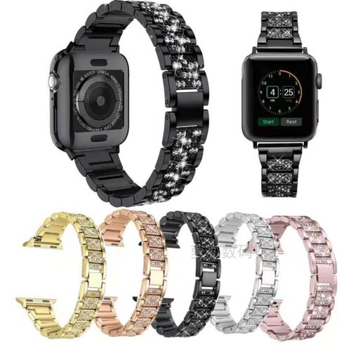 适用iwatch苹果三珠镶钻手表带
