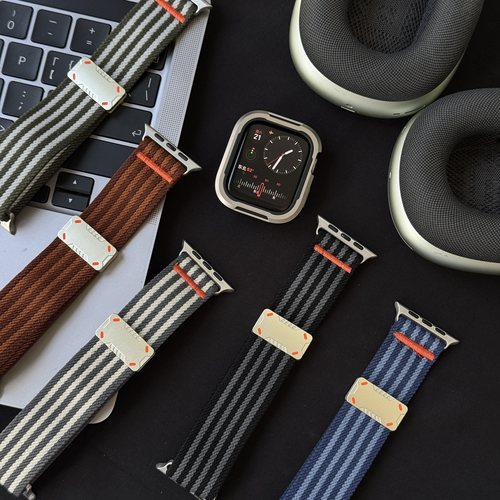 适用苹果机甲工装磁吸扣尼龙表带