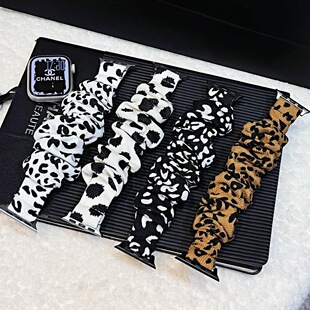 豹纹弹力大肠松紧发圈适用苹果手表带iwatch11S109876543SEUltra2