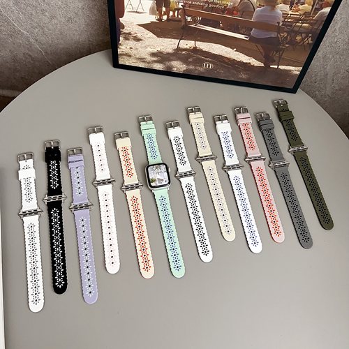 适用苹果双色太阳花硅胶手表带