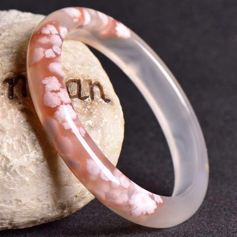 弘晶阁天然水晶樱花玛瑙手镯女士冰种玉髓手链手串玉石镯子直播间