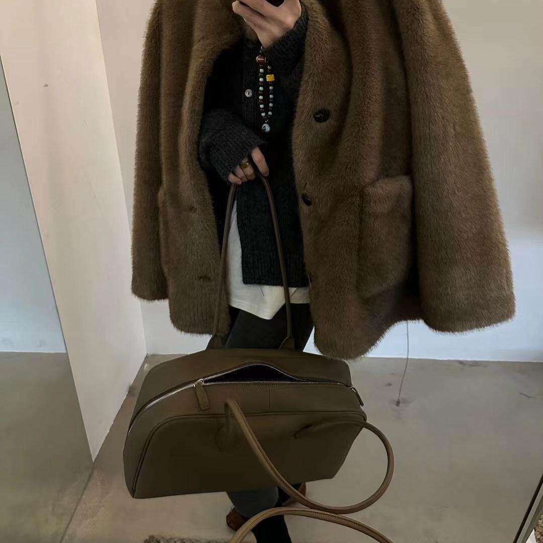 韩版立领仿皮草毛毛外套女冬季新品宽松百搭皮毛一体外套中款上衣