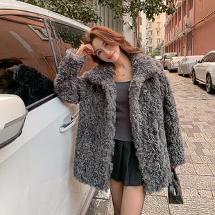 顽童托卡环保羊羔毛皮草外套女2024冬季新款皮毛一体毛茸茸厚大衣