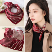 红色波点丝巾女士秋冬季 小方巾真丝围巾系脖子轻奢高级感复古围巾