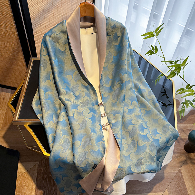 真丝丝巾女妈妈旗袍大披肩外搭高端盘扣披风斗篷杭州丝绸苏州礼盒