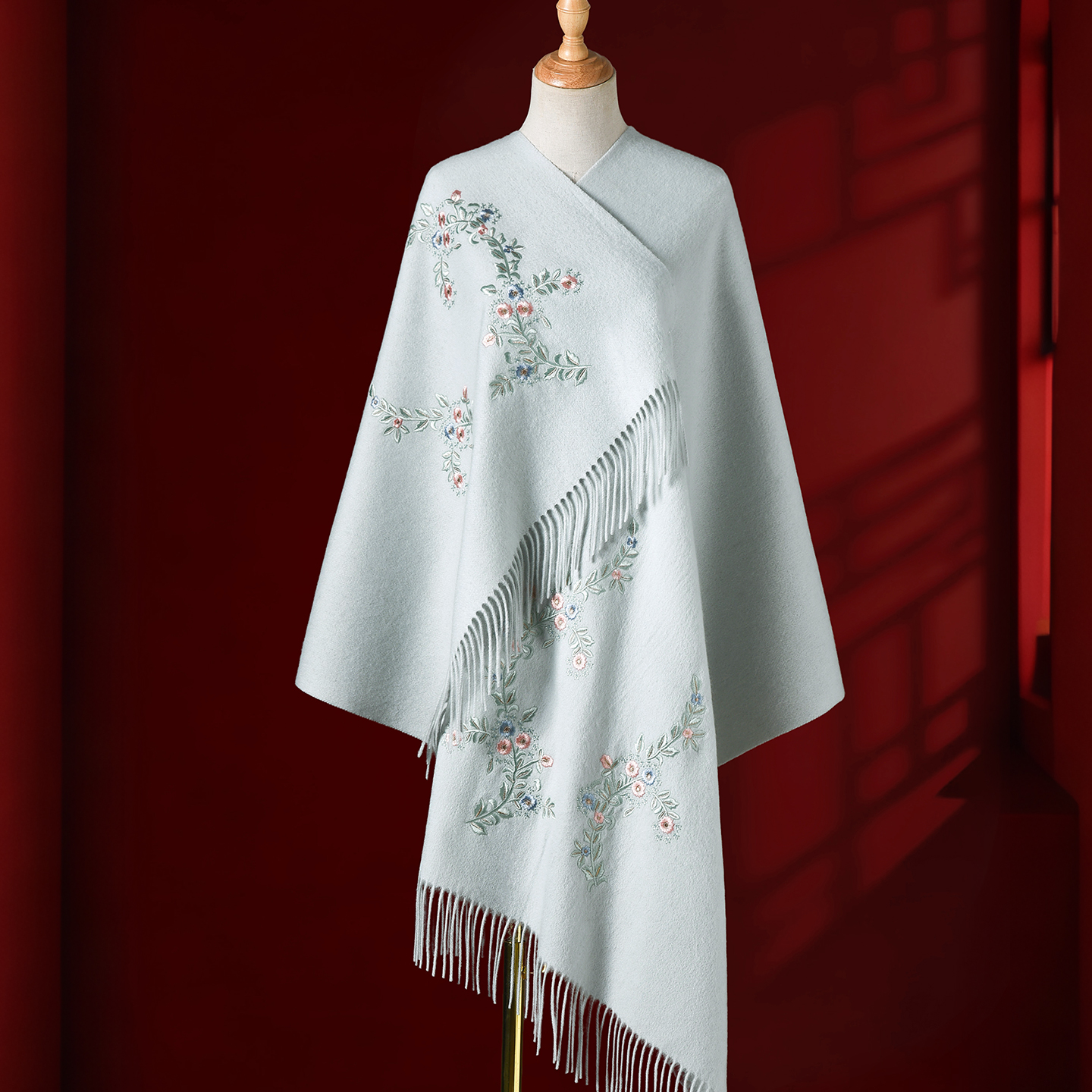 羊毛大披肩外搭旗袍羊绒围巾送妈妈婆婆老年人生日礼物新中式披风