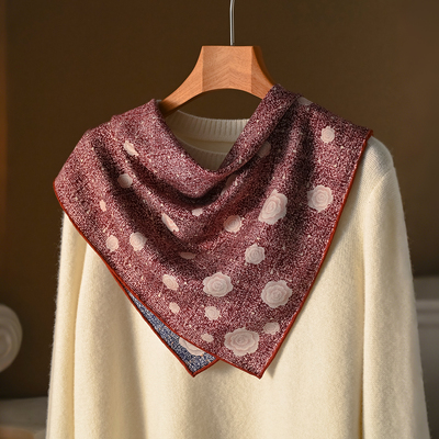 红色真丝羊毛丝巾女款2025新款羊绒三角围巾护颈系脖高级感高端薄