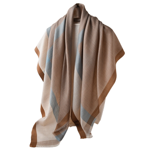 蓝色三角披肩羊毛围巾羊绒丝巾方巾女款2025新款冬轻薄高级感高端