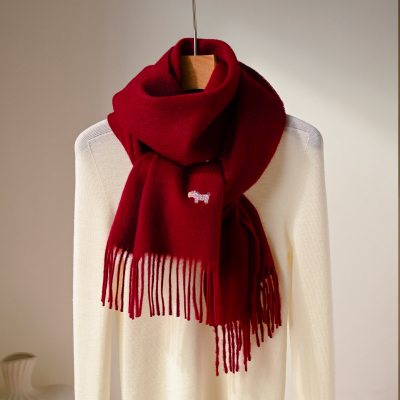红色纯羊毛围巾女款2025新款冬羊绒围脖女士高级感2026马年本命年