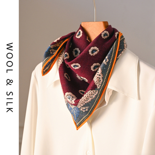 红色真丝羊毛丝巾女士秋冬季小方巾羊绒围巾系脖高级感轻奢高端薄