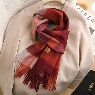 红色纯羊毛围巾女士秋冬季高级感羊绒小围脖送妈妈本命年礼物高端